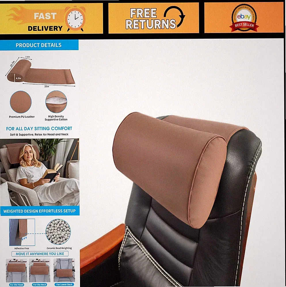 Adjustable Leather Recliner Headrest Pillow - Weighted Base, Neck Support for So