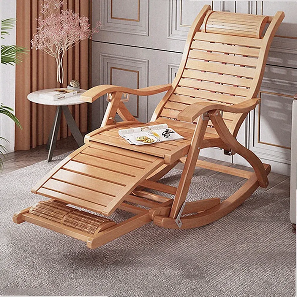 Adjustable Patio Rocking Chair Recliner Sun Chaise Lounger w Pillow Foot Massage
