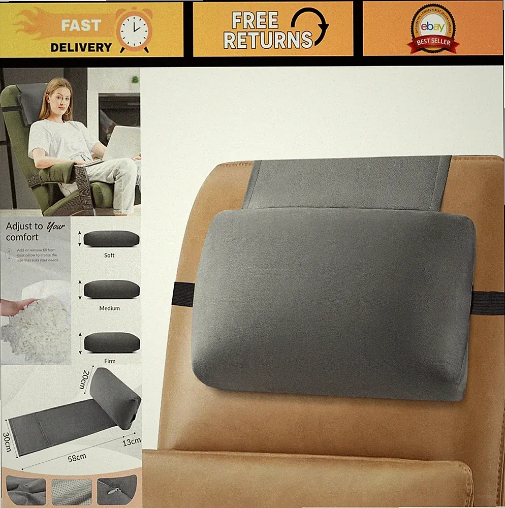 Adjustable Shredded Memory Foam Headrest Pillow for Recliner Chairs, Non-Slip Ve