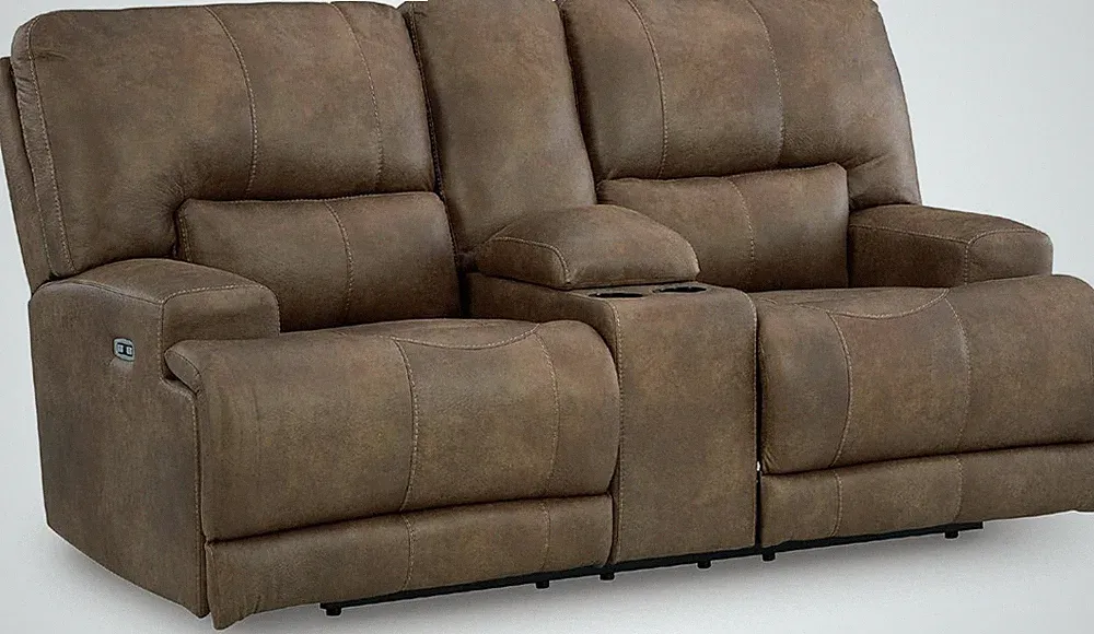 Bealeaf Dark Brown Power Reclining Loveseat with Console & USB Charging Ports