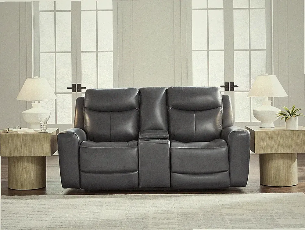 Blue Power Reclining Loveseat with Console, USB Ports & Adjustable Headrest