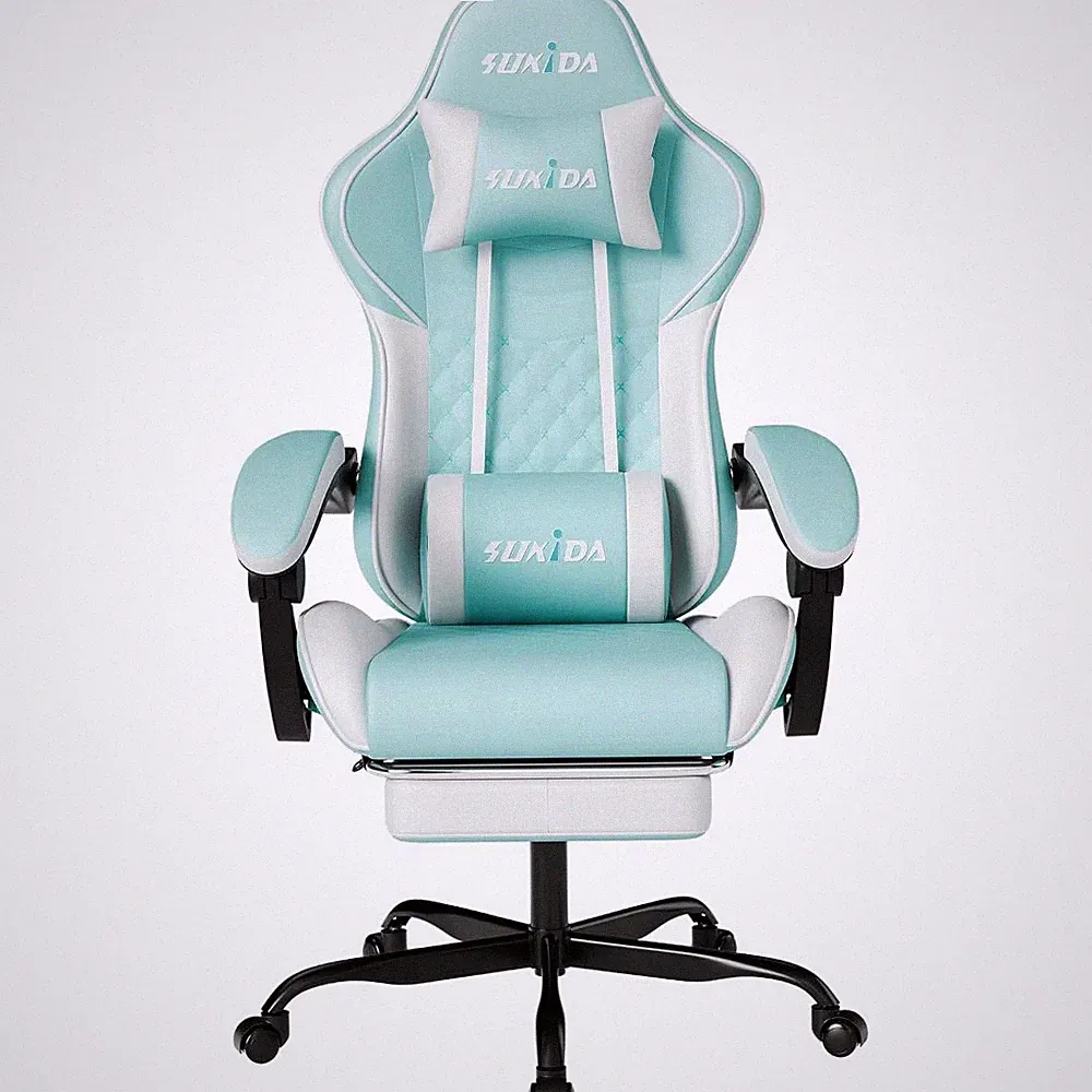 Ergonomic Soft Leather Gaming Chair Adjustable Headrest, Massage, & Recliner