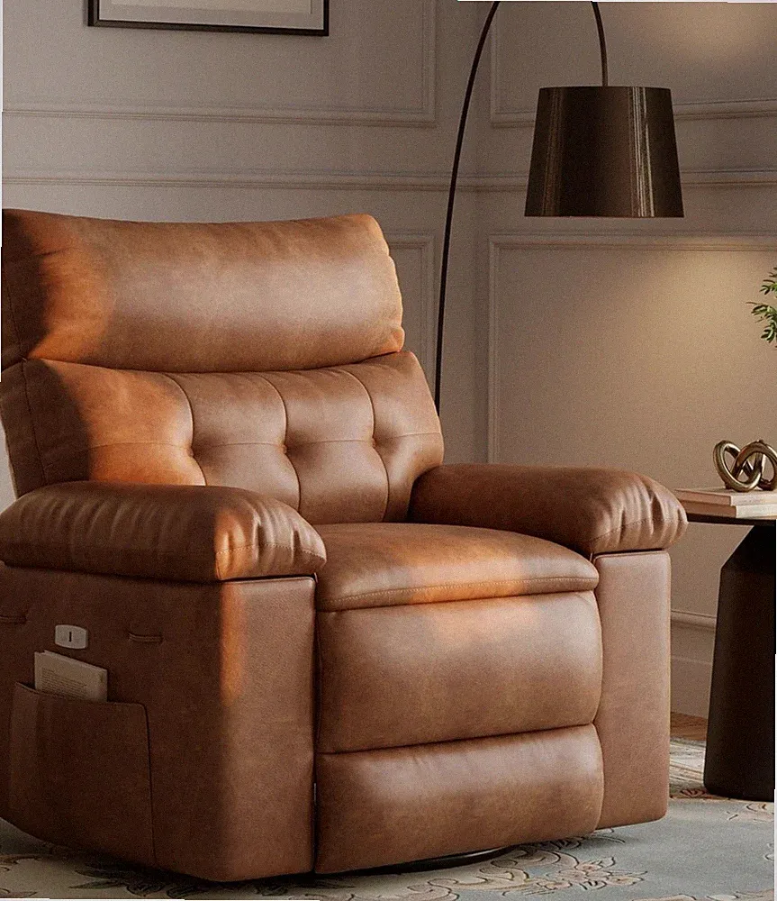 Luxury Swivel Recliner Chair Manual Reclining with Overstuffed Seat, Headrest