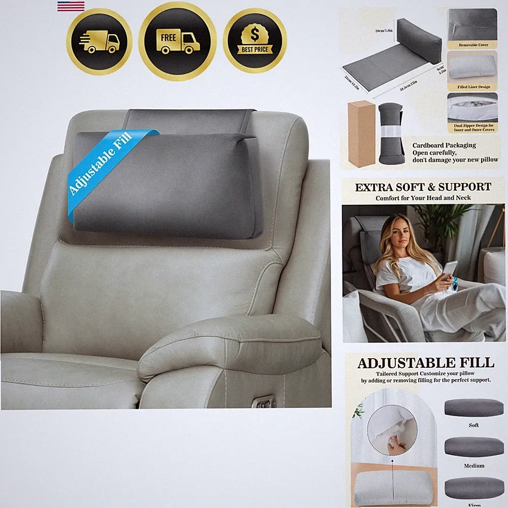 Recliner Headrest Pillow Neck Support Cushion Soft Velvet Non Slip Adjustable