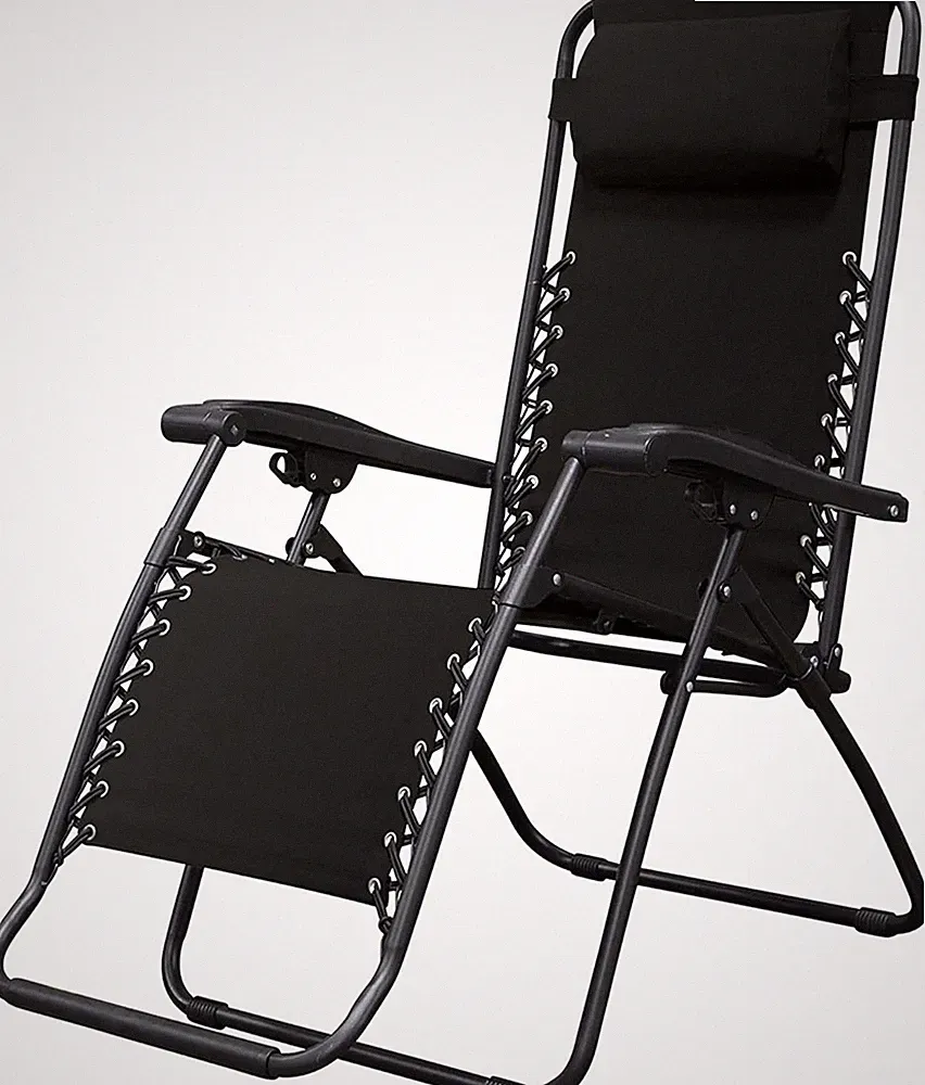 Zero Gravity Portable Folding Lounge Chair with Adjustable Headrest - Black
